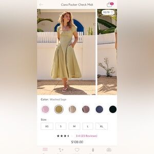 Free People Ciara Pucker Check Midi in washed Sage